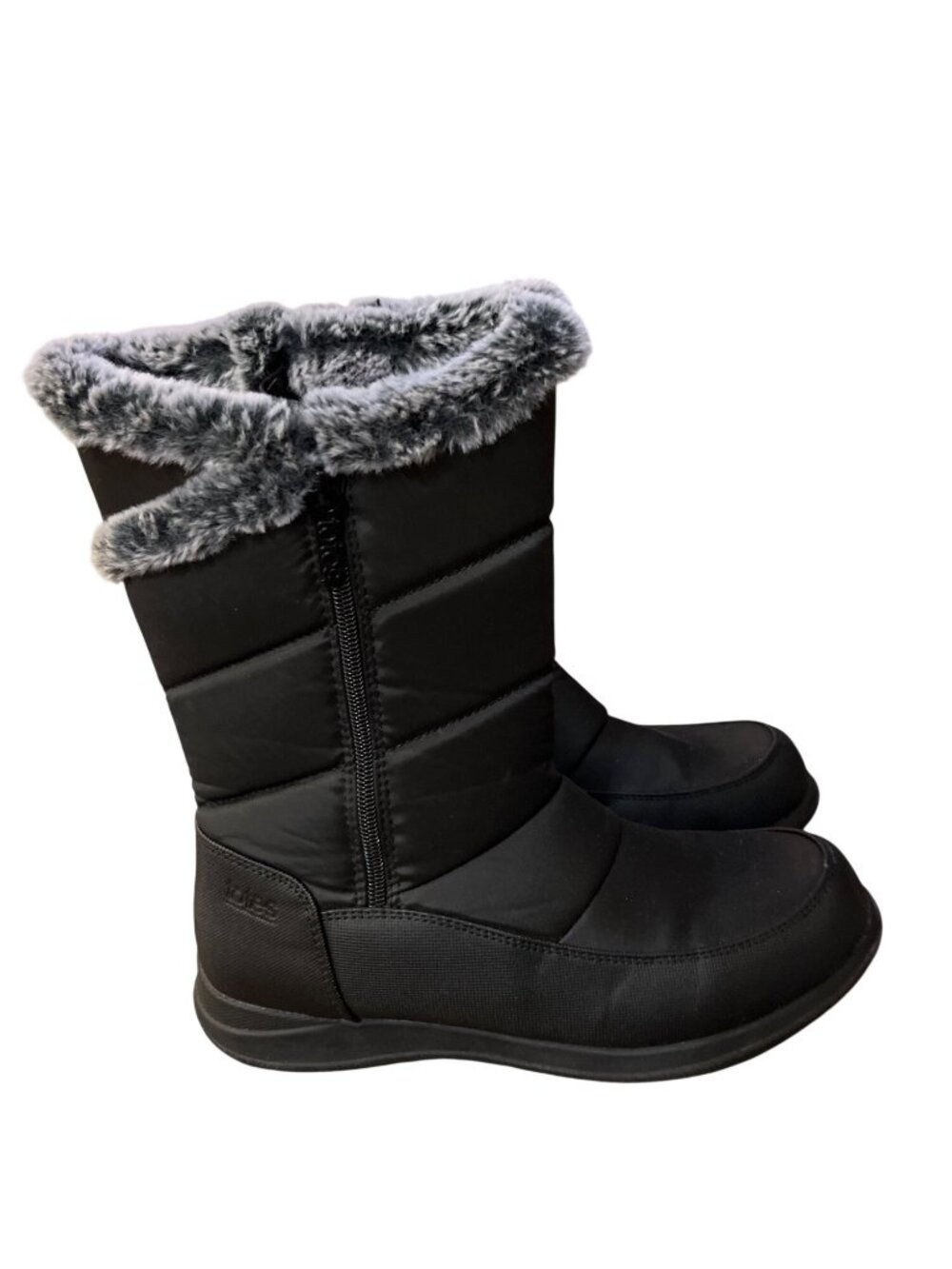 Totes Winter Rain Boots Womens 10 Black Faux Fur Lined Zip Used Waterproof